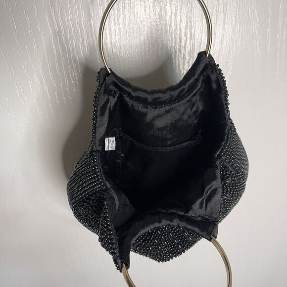 VTG Black Beaded Evening Purse Made In Hong Kong Metal Handles Internal Pocket - Picture 3 of 6